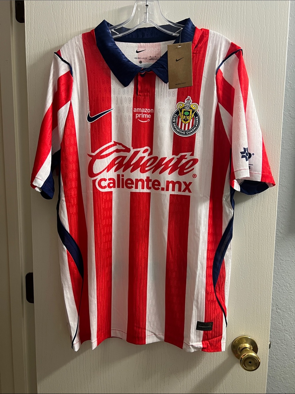 Nike Kids Red & White Striped Soccer Jersey with Navy Trim